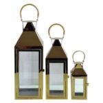 3lü Set Metal Fener Altın 18x62cm