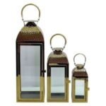 3lü Set Metal Fener Altın 18x64cm